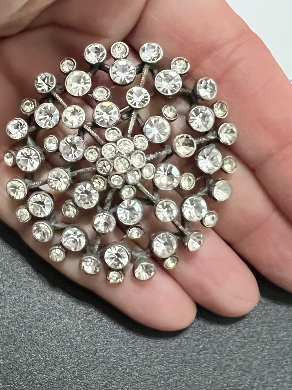 Vintage Crystal Burst Rhinestone Brooch - Silver Tone